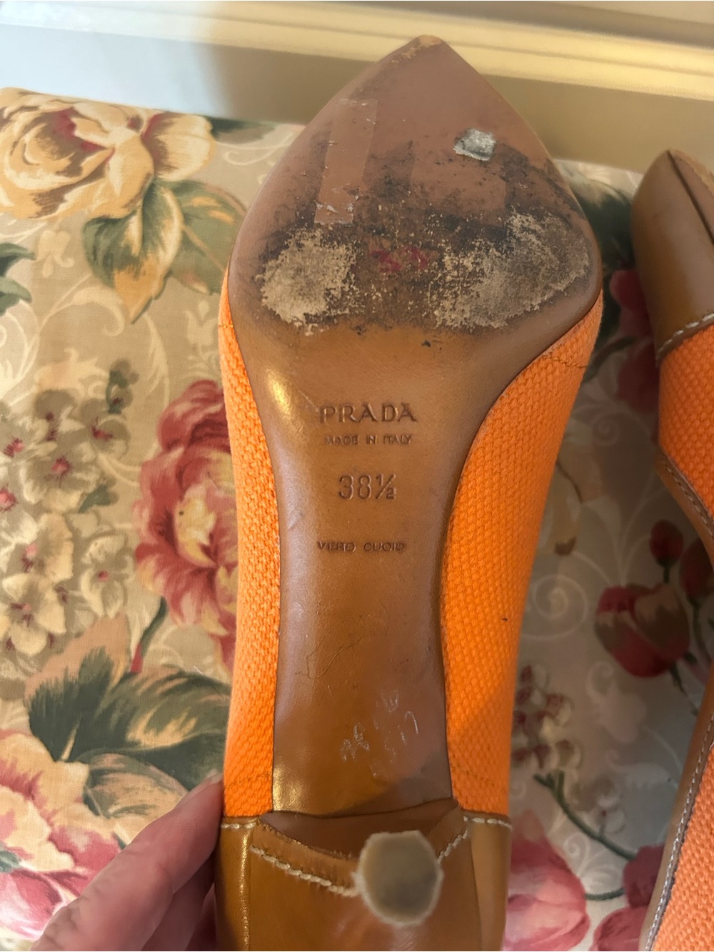 Prada Orange and Tan Pointed-Toe Pumps Vintage - Picture 9 of 10